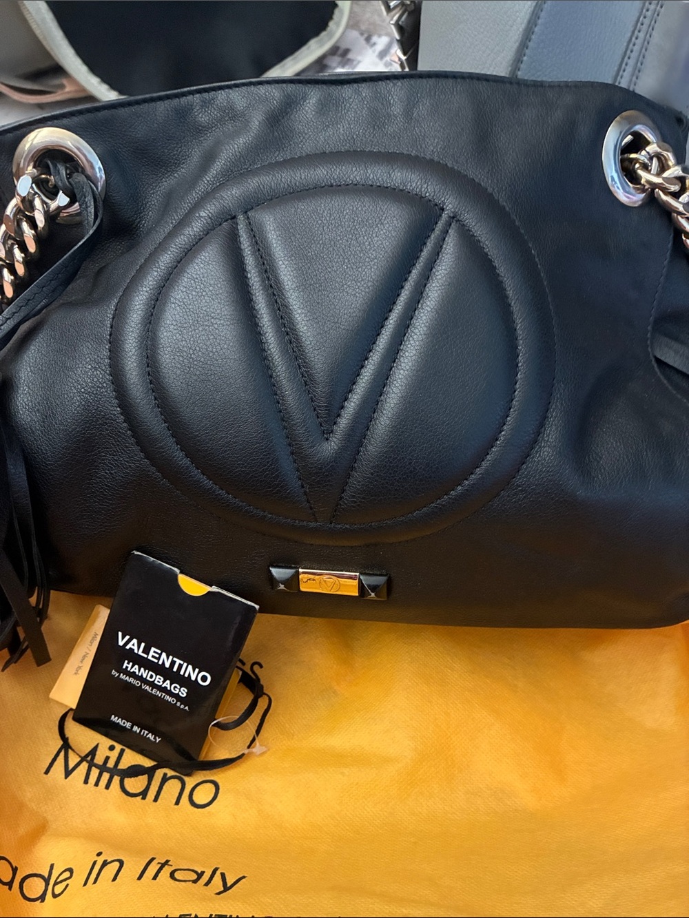 Valentino Black Leather Shoulder Bag with Chain Accents